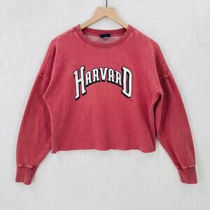 Harvard University Sweatshirt Womens XS Pink Crop Raw Hem Charles River Apparel
